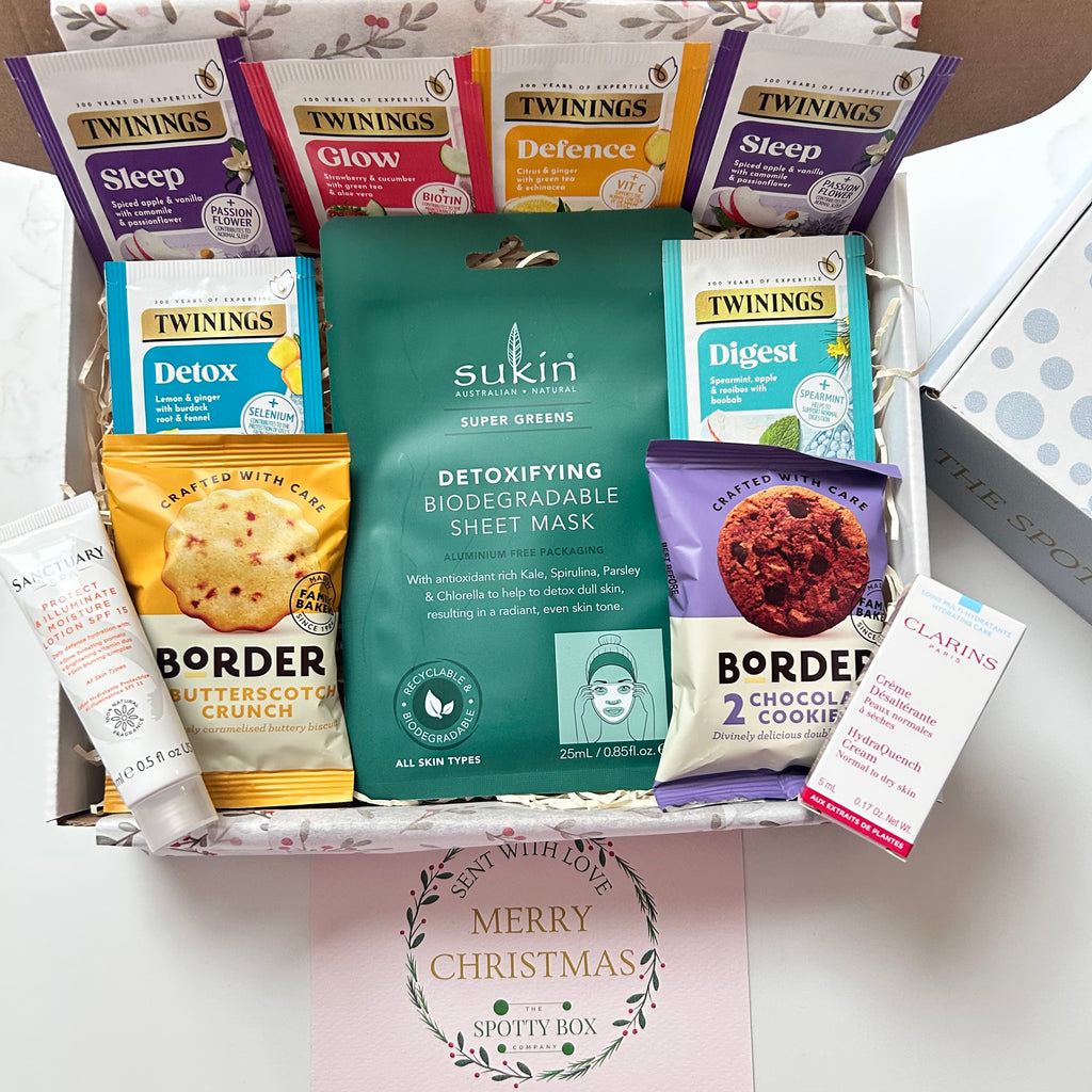Christmas Pamper Hamper: Herbal tea, Biscuits & Skin care