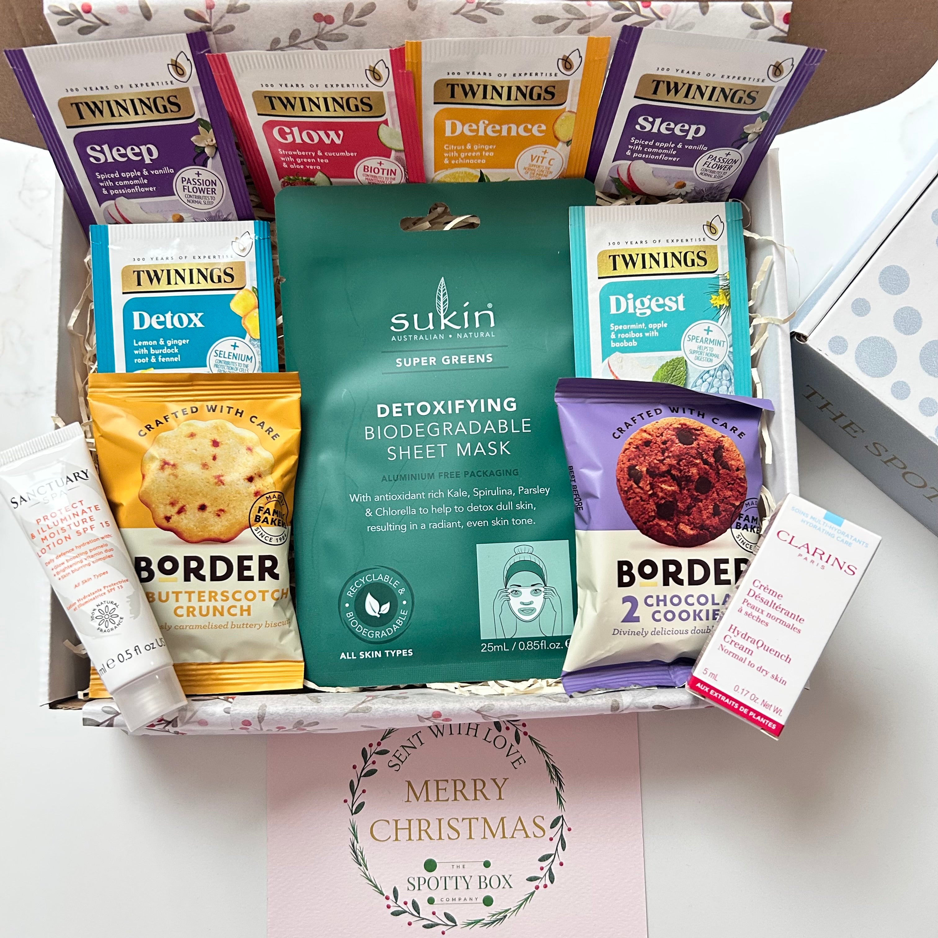 Christmas Pamper Hamper: Herbal tea, Biscuits & Skin care