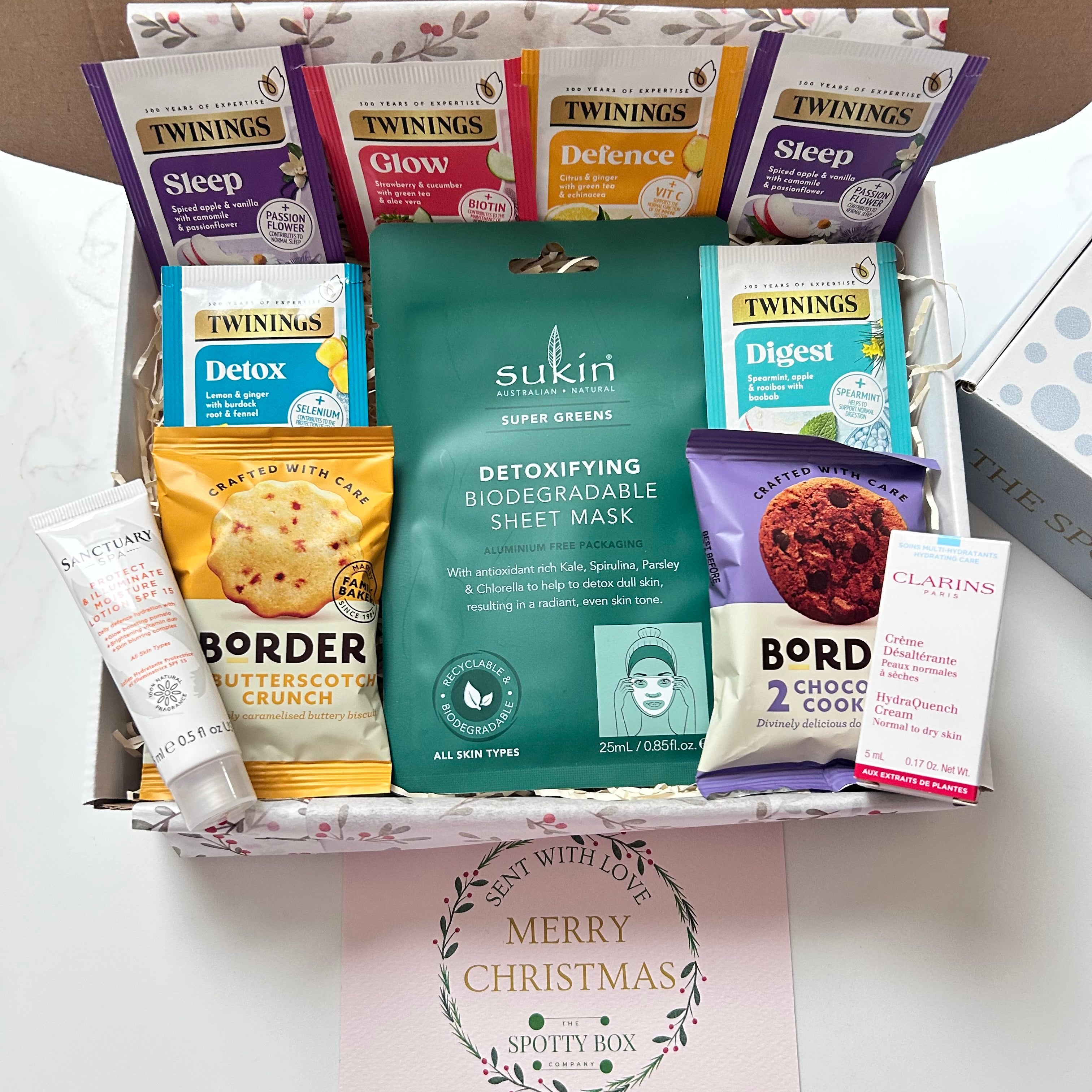 Christmas Pamper Hamper: Herbal tea, Biscuits & Skin care