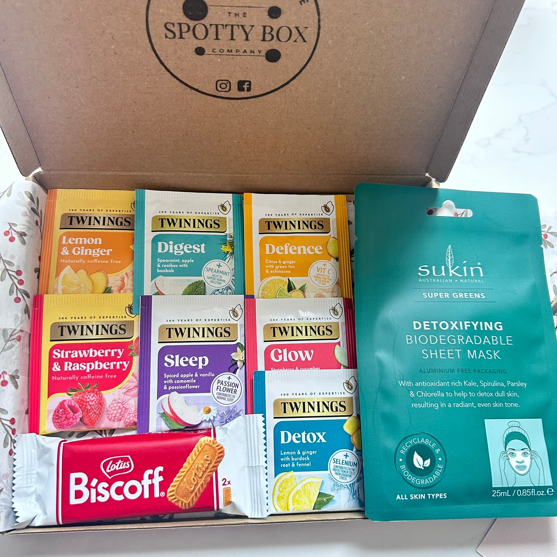 Christmas Letterbox Gift: Twinings Herbal/Fruit Tea, Biscuit & Pamper Hamper