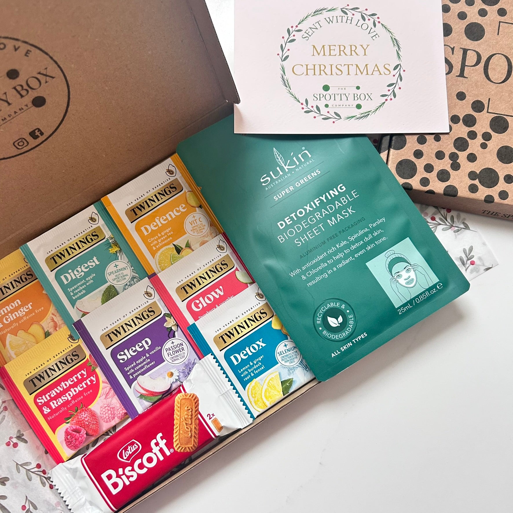 Christmas Letterbox Gift: Twinings Herbal/Fruit Tea, Biscuit & Pamper Hamper
