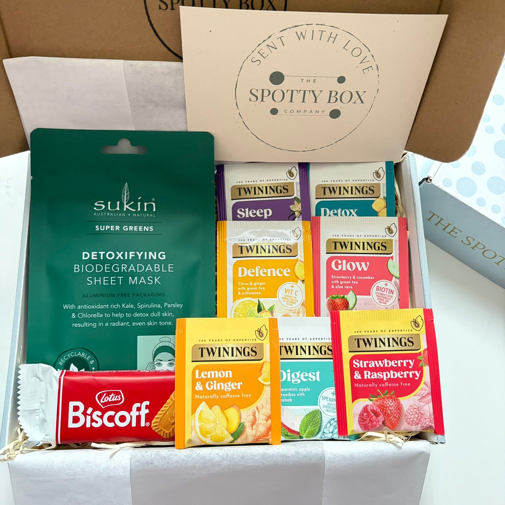 Twinings Fruit tea, Biscoff biscuit & pamper hamper