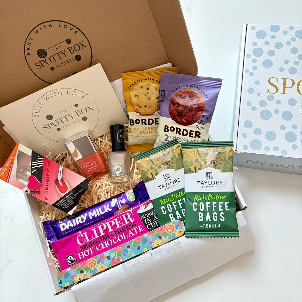 Nail Polish, Coffee & Treats Hamper - Orange/Silver