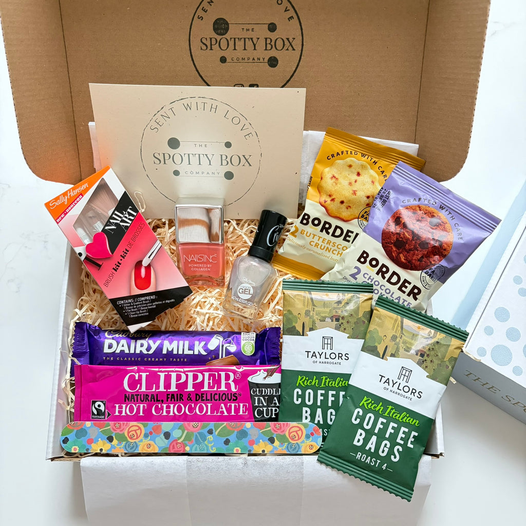 Nail Polish, Coffee & Treats Hamper - Orange/Silver