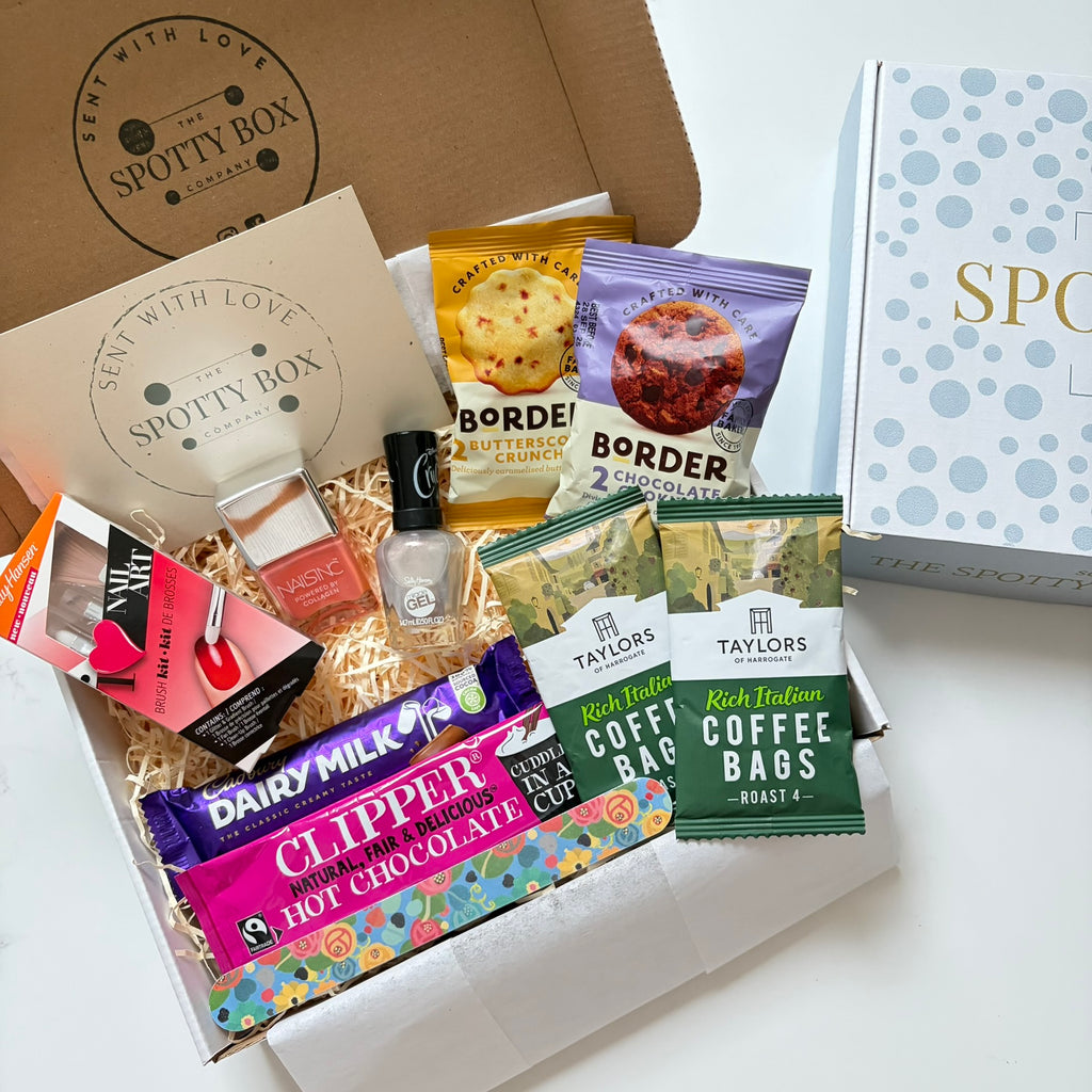 Nail Polish, Coffee & Treats Hamper - Orange/Silver