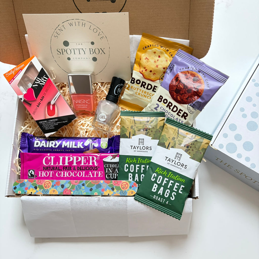 Nail Polish, Coffee & Treats Hamper - Orange/Silver