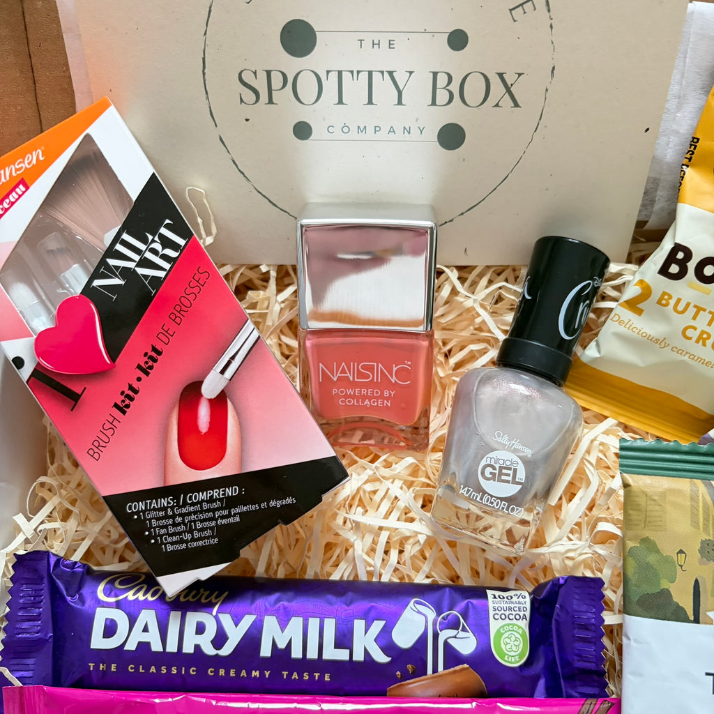 Nail Polish, Coffee & Treats Hamper - Orange/Silver