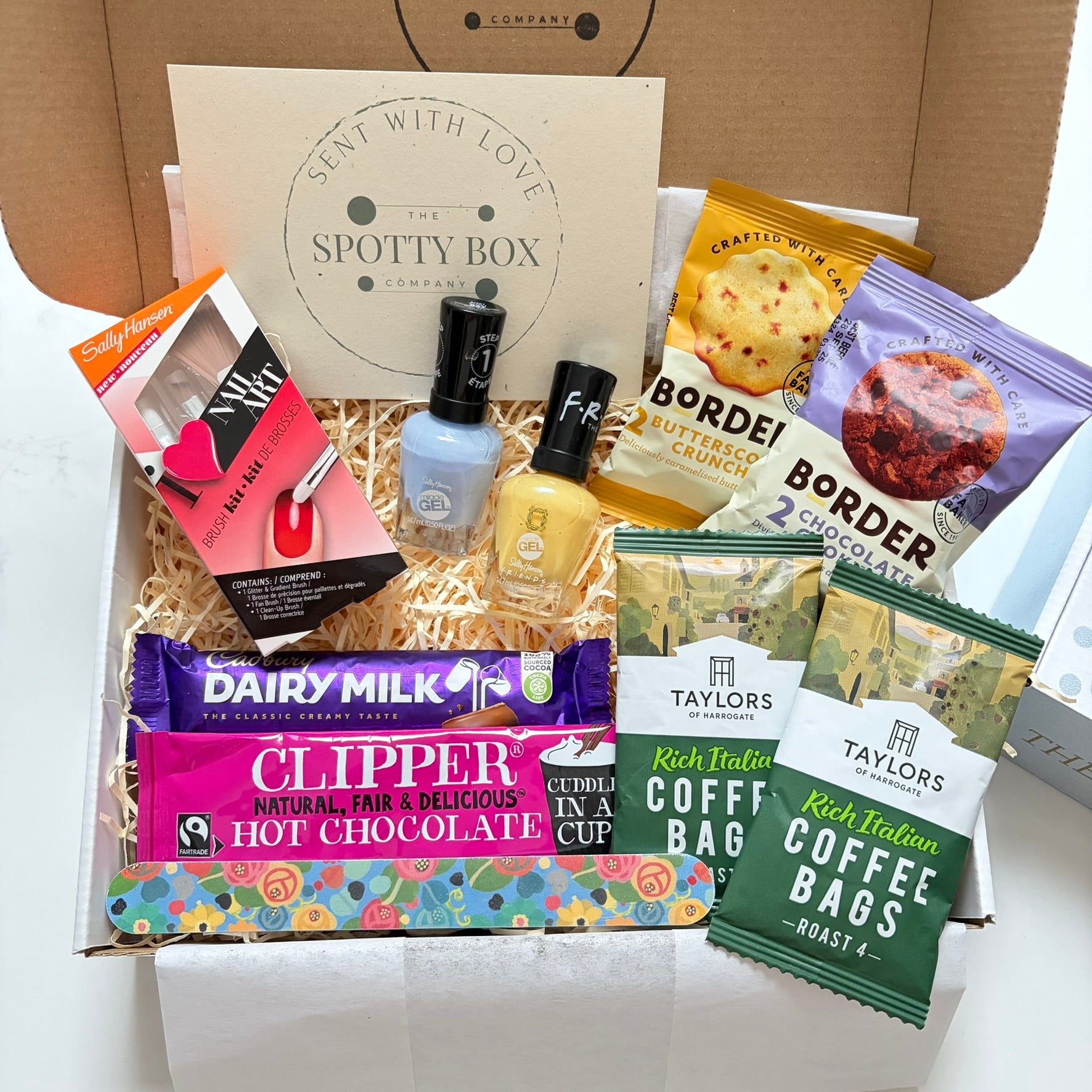 Nail Polish, Coffee & Treats Hamper - Blue/Yellow