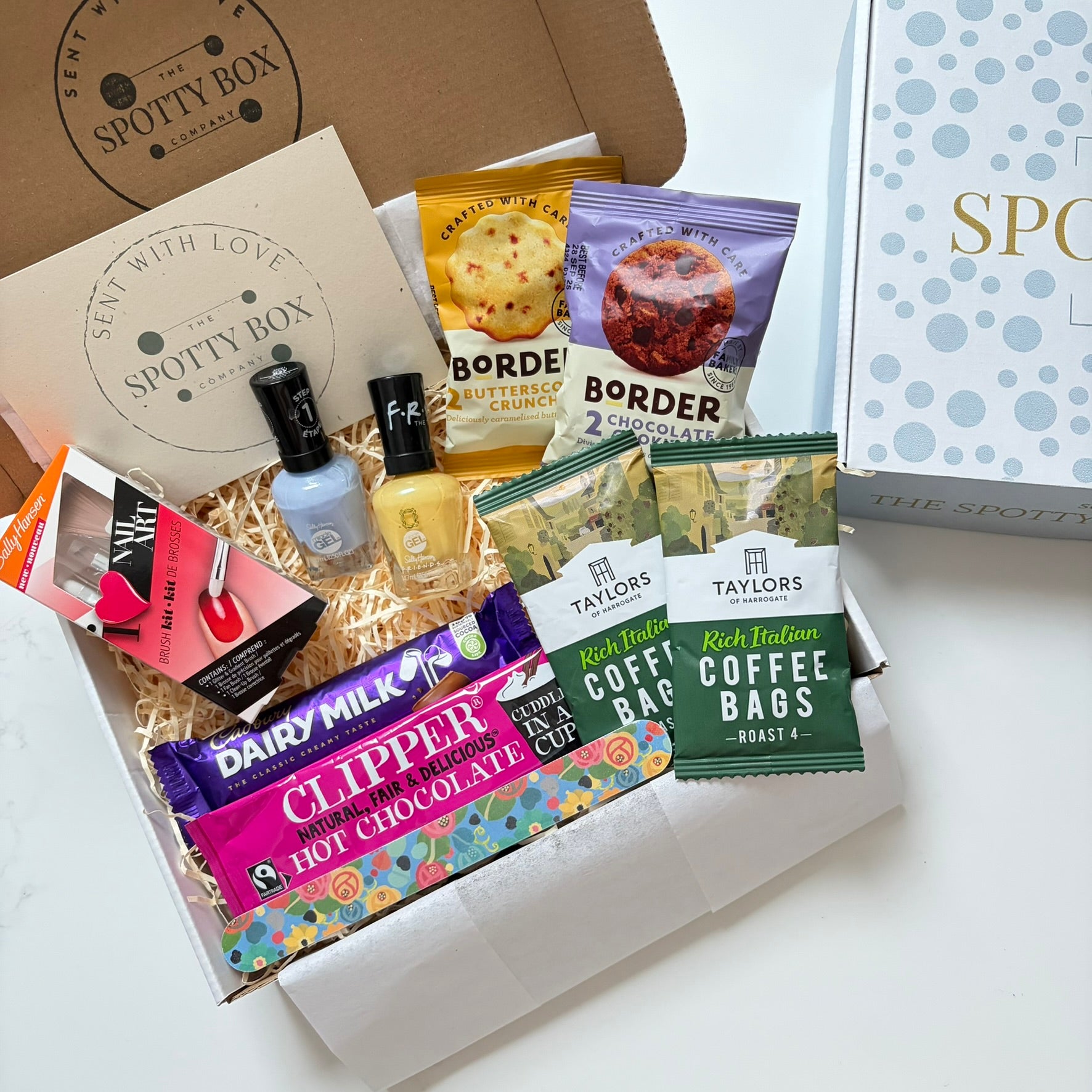 Nail Polish, Coffee & Treats Hamper - Blue/Yellow