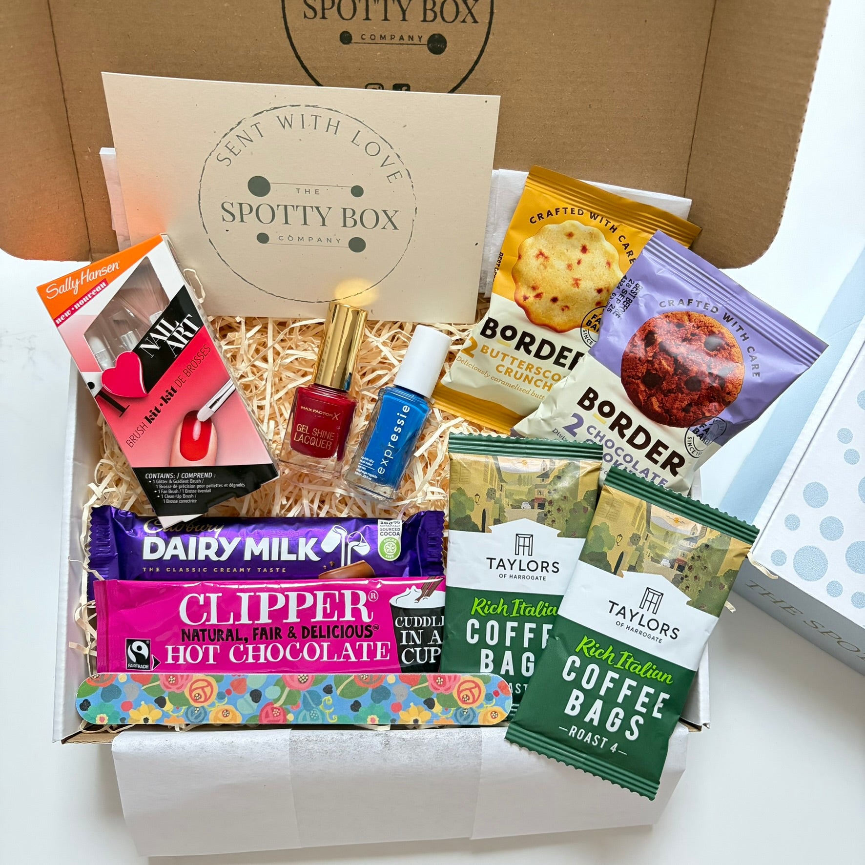 Nail Polish, Coffee & Treats Hamper - Blue/Red