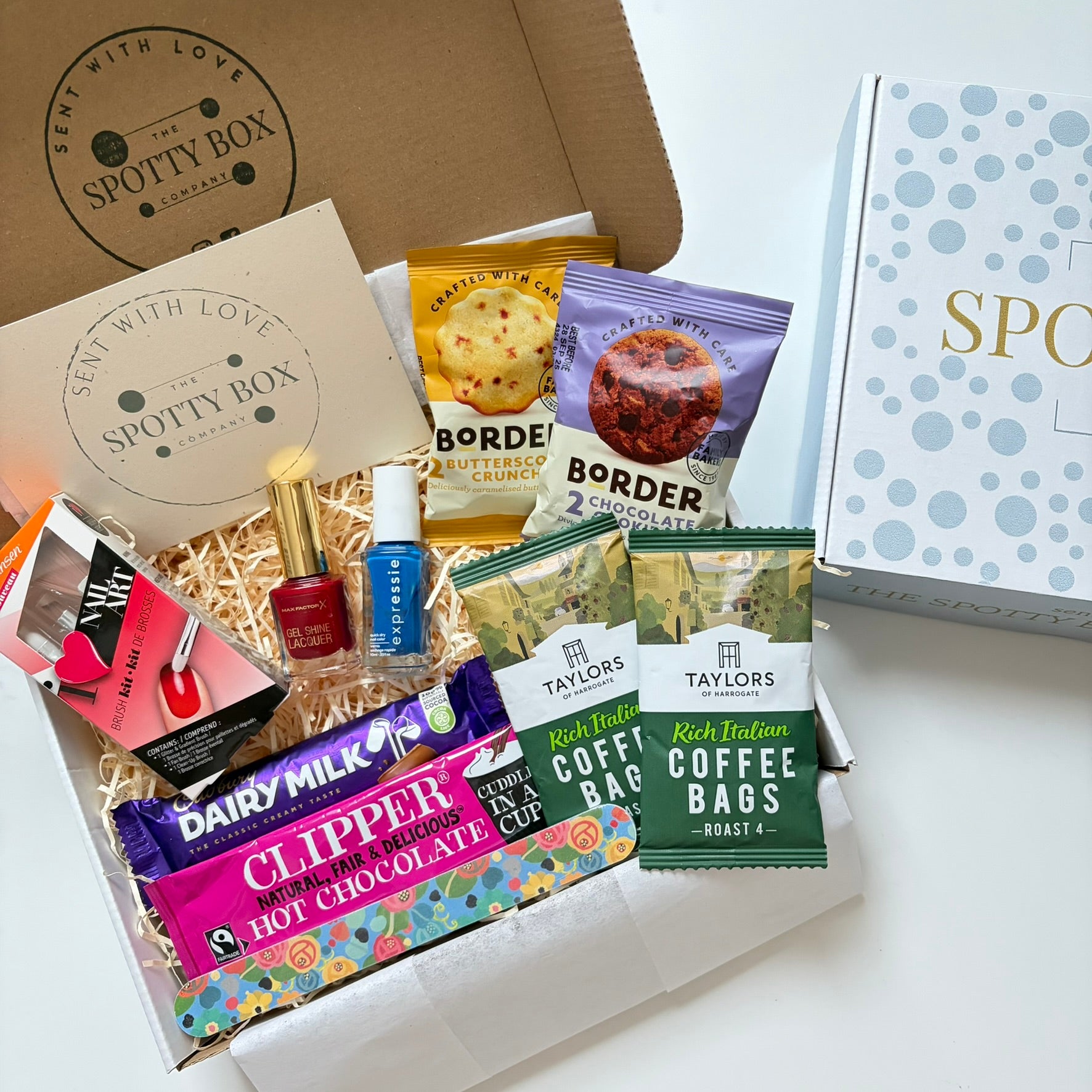Nail Polish, Coffee & Treats Hamper - Blue/Red
