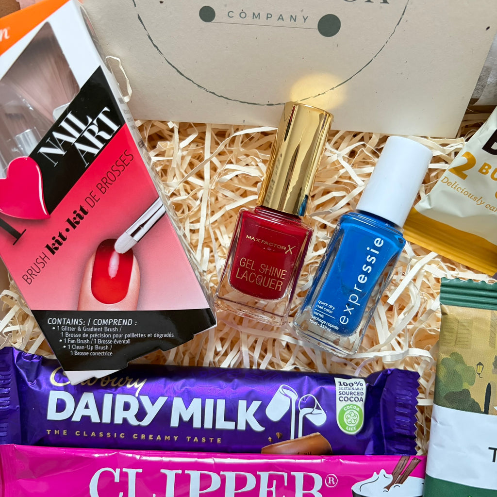 Nail Polish, Coffee & Treats Hamper - Blue/Red