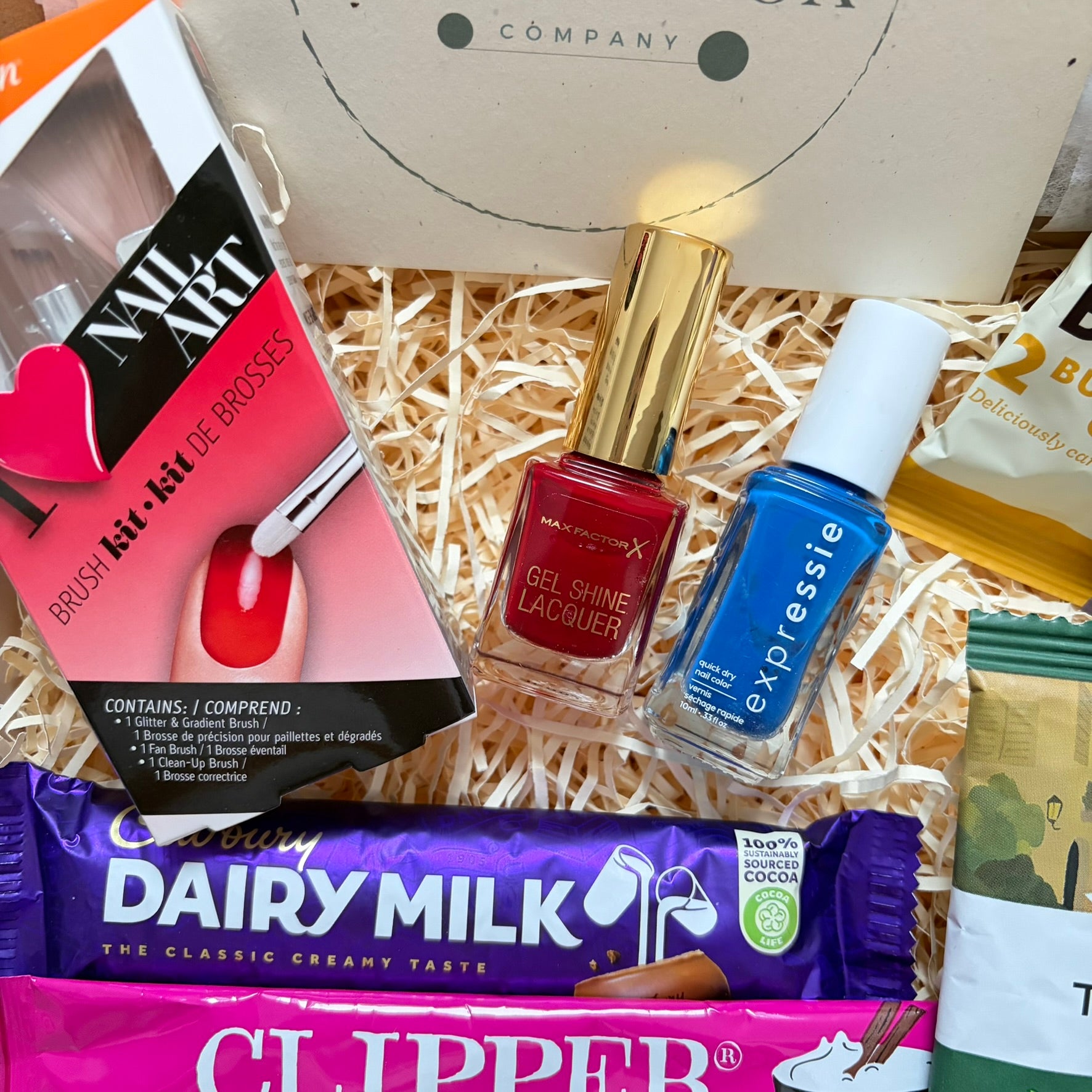 Nail Polish, Coffee & Treats Hamper - Blue/Red